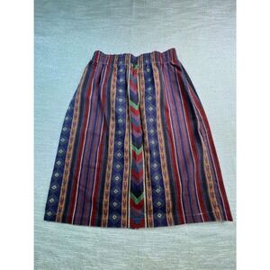 Southwestern Geometric Striped Midi Skirt Blue Red 16 Vintage Boho